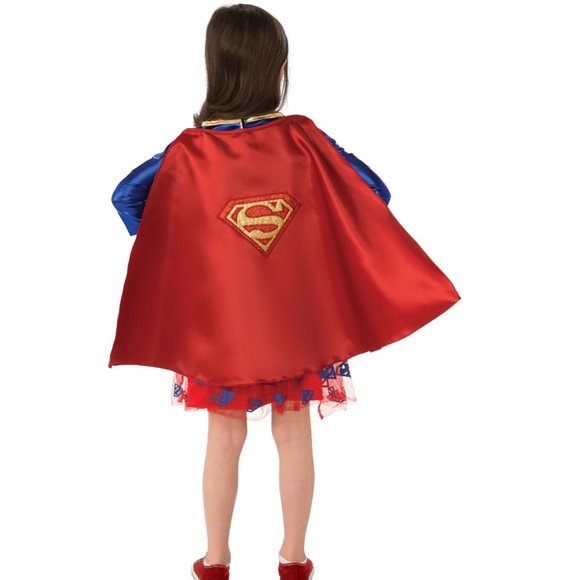 Girls SUPERGIRL Deluxe Halloween Costume Size Sm 4/6 Med 7/8 Tutu Dress Cape New - Picture 2 of 2
